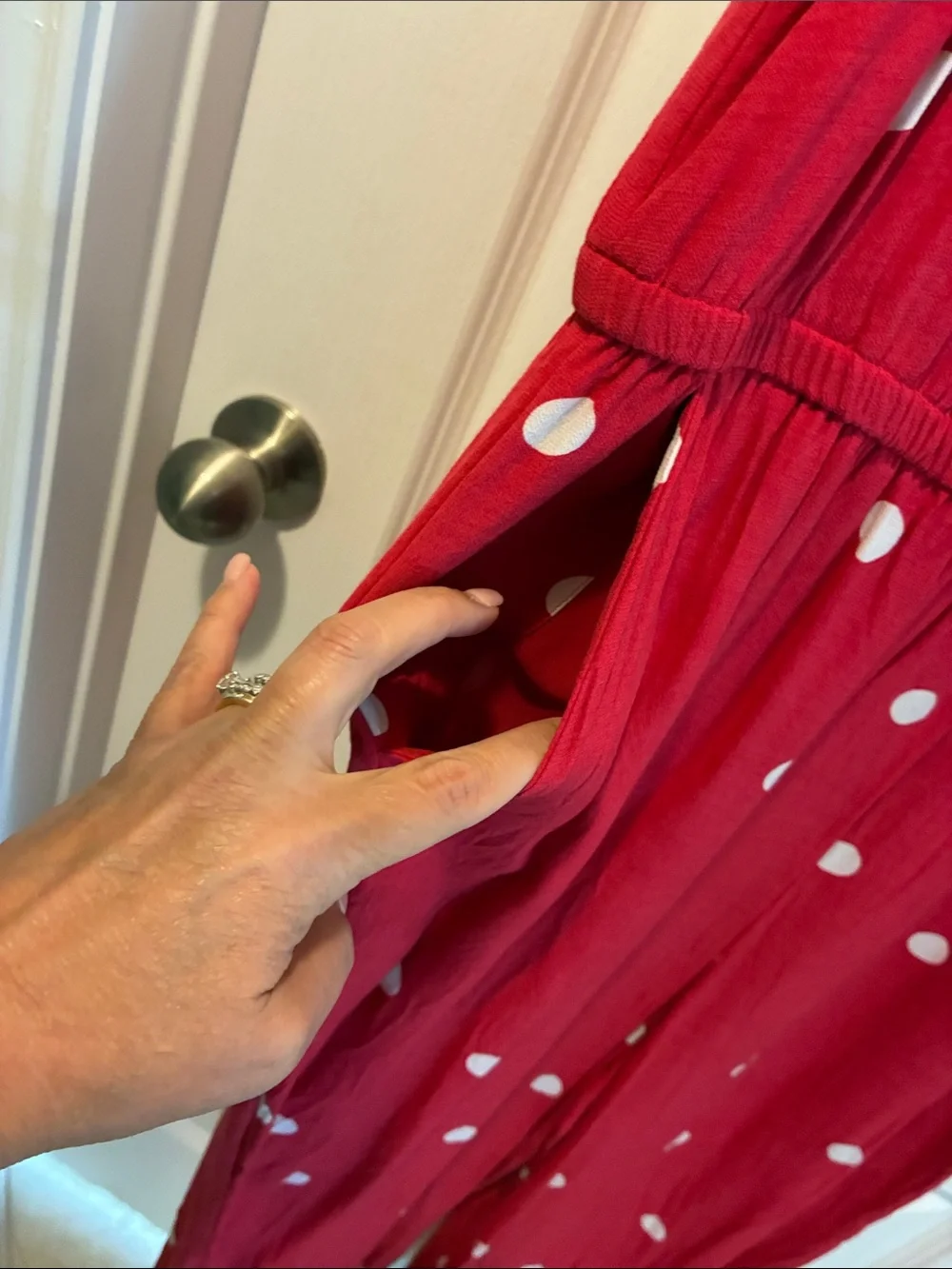 LOFT Red Polka Dot Strapless Jumpsuit with Spaghetti Straps - Picture 2 of 7